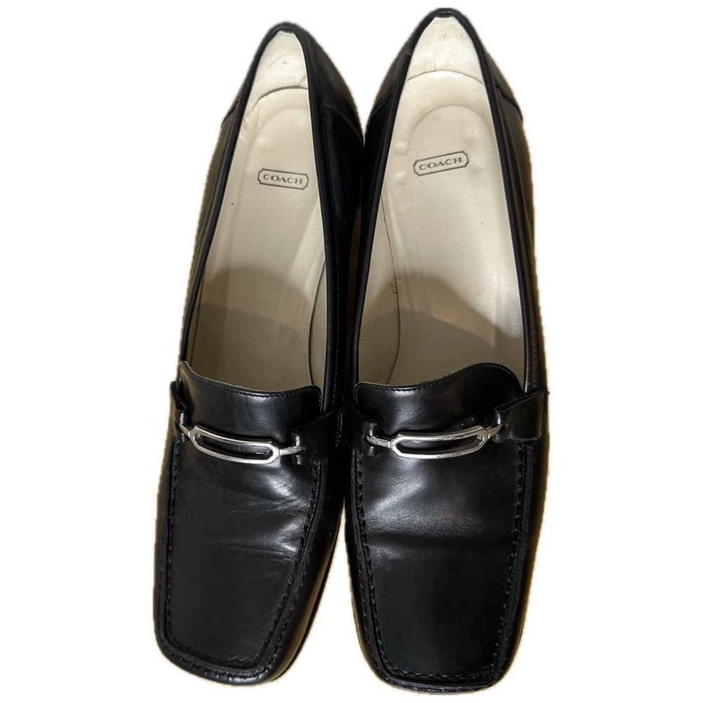 Vintage COACH Y2K Black Leather Square Toe Chunky Heel Preppy Loafers Women’s 7
